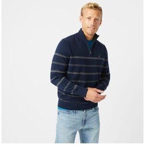 Nautica Navtech Quarter Zip Sweater Mens 3XL Blue Gray Stripe Long Sleeve